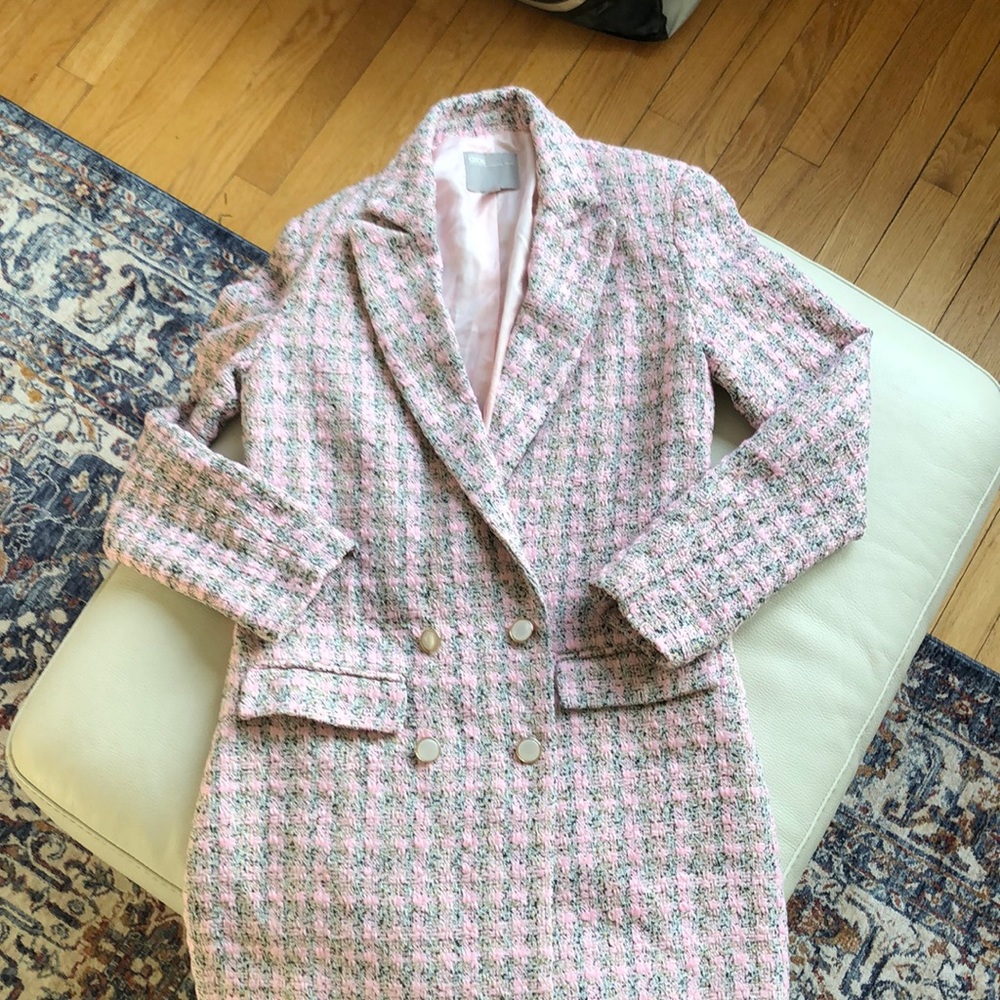 ASOS pink/grey plaid double-breasted blazer - Picture 2 of 9